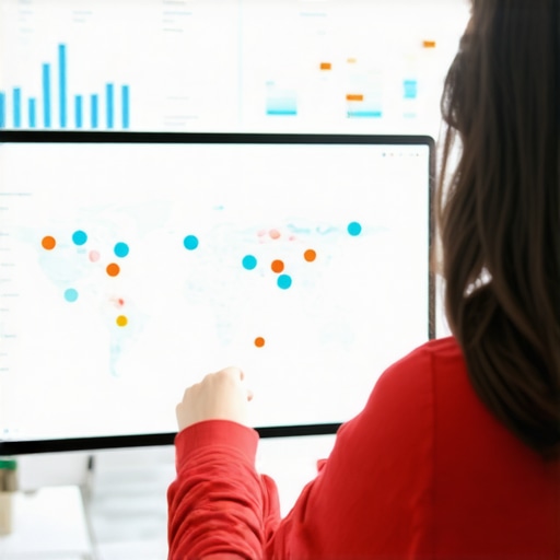 Person analyzing local SEO data on a computer with charts and maps.