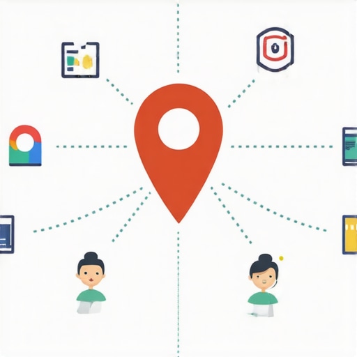 Illustration of modern local SEO tactics including schema markup, voice search, and community engagement.