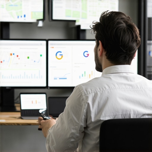 Digital marketer analyzing local SEO and Google Maps data on screens.