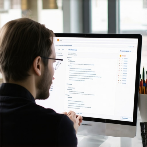 SEO analyst analyzing schema markup for local SEO in an office setting.