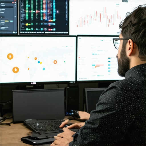 Analyzing Local SEO Data SEO professional reviewing local search analytics on a laptop with graphs and maps.