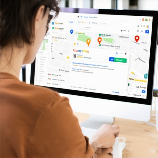 Business owner editing Google profile on computer with Google Maps interface