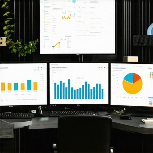 A workspace with screens displaying local SEO analytics and tools.