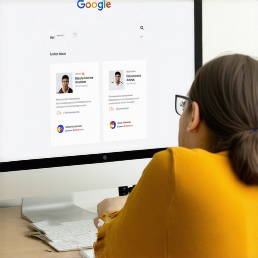 Person updating Google My Business profile on a laptop with local SEO charts