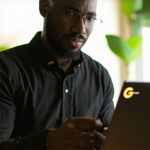 Business owner optimizing online listing on a laptop