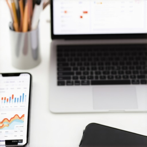 Desk setup with laptop and SEO analytics tools for local business ranking