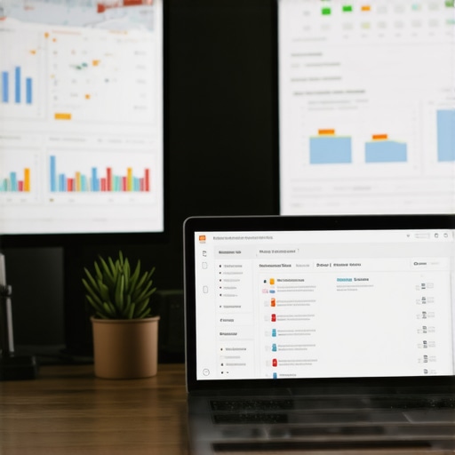 Workspace with SEO tools and laptop showing local search rankings