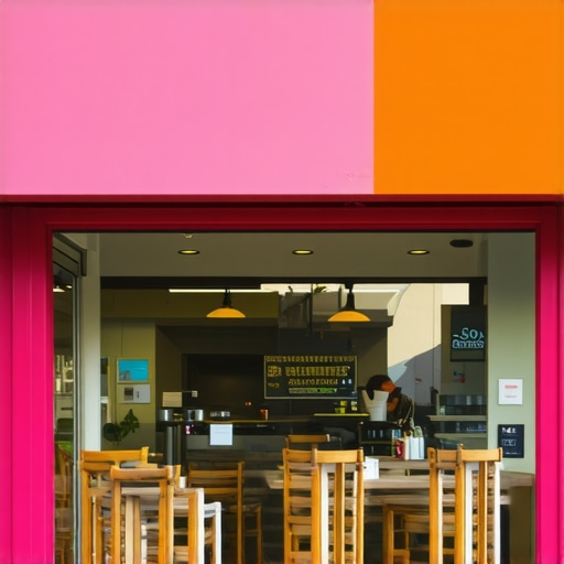 Colorful storefront of a local business with outdoor seating during daylight