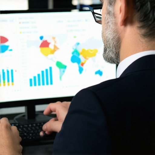 Business professional analyzing local SEO metrics on a computer.