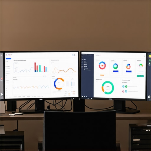 Person managing local SEO citations and rankings with SEO software on computer screens.