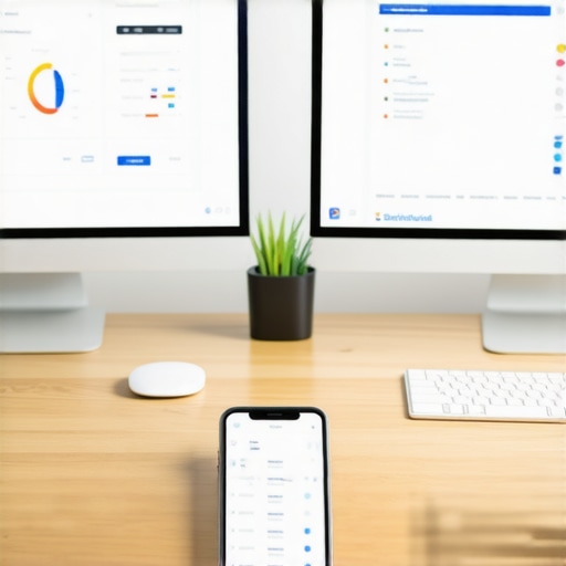 Desk with monitors showing local SEO analytics and tools for managing Google Maps rankings.