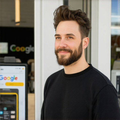 Business owner adding photos to Google My Business profile outside their shop