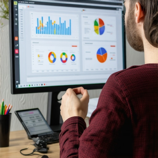 Person reviewing local SEO performance dashboards on a monitor, illustrating maintenance and analysis.