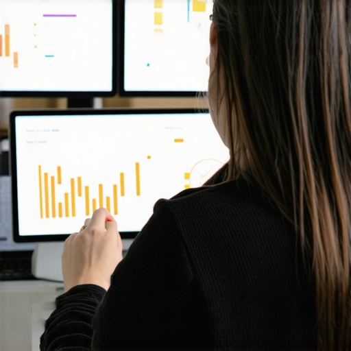 SEO professional monitoring local rankings and reviews with specialized software.