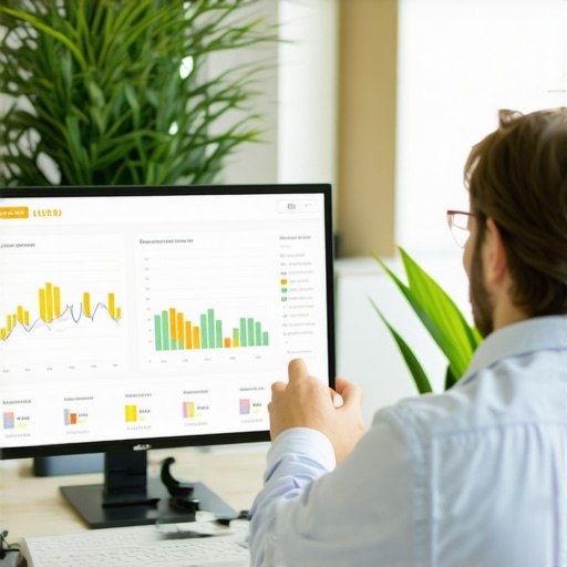 Monitoring Local SEO Performance Person analyzing local SEO dashboard on computer screen in office