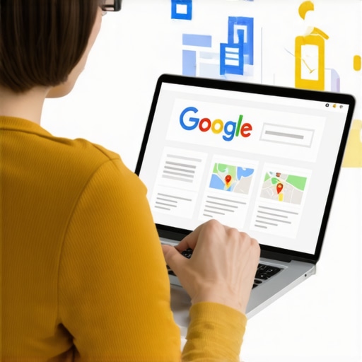 Optimizing Local Business Profile Person editing a Google Business Profile on a laptop with local map icons