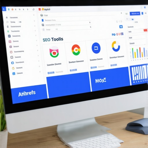 SEO Monitoring Workspace A computer screen displaying multiple local SEO tools for strategy maintenance.