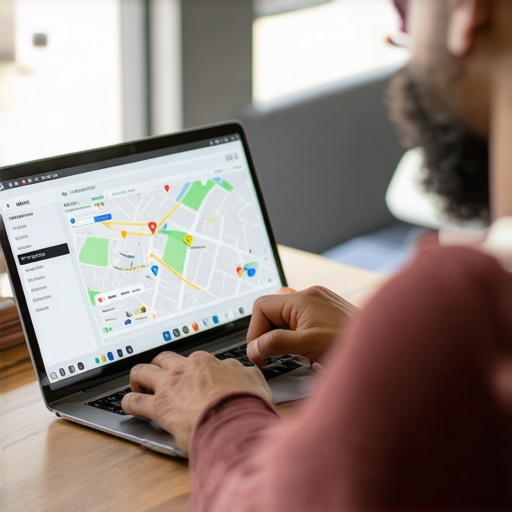 Updating Local Business Profile Business owner optimizing online profile for local SEO