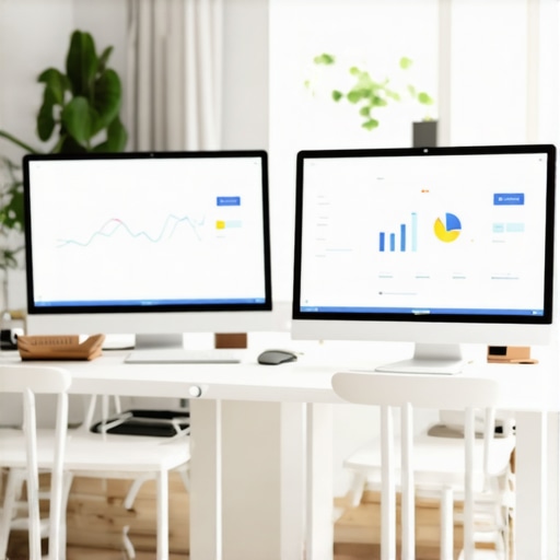 A workspace with screens displaying local SEO analytics and Google Maps strategy