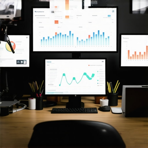 Monitor displaying local SEO analytics and rankings on multiple screens.