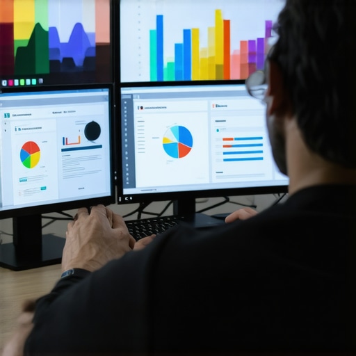 Digital marketer reviewing local ranking reports with various SEO tools