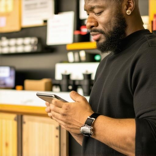 Active Profile Management Shop owner replying to reviews and updating profile on tablet
