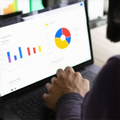 Person analyzing local SEO performance on laptop with analytics dashboards.
